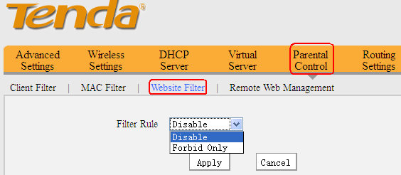 说明: //www.tendacn.com/userfiles/WordToHtml/Function configurations/W3000R-How to limit the computer in the LAN to access some websites through URL filter .files/image003.png